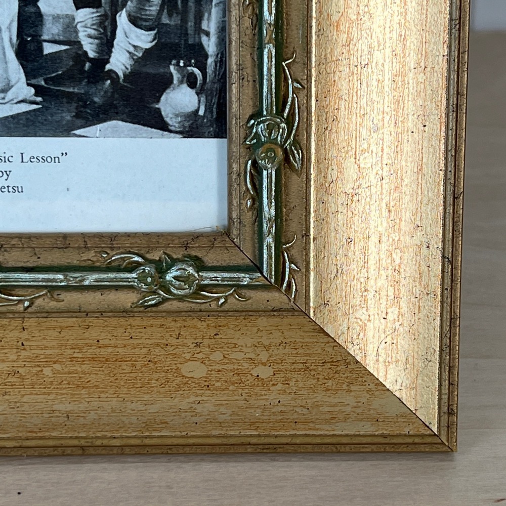 Vintage 5x7 Gold Rose Thorn Picture Frame, Green Floral Trim, 1990s Reproduction - Picture 3 of 13
